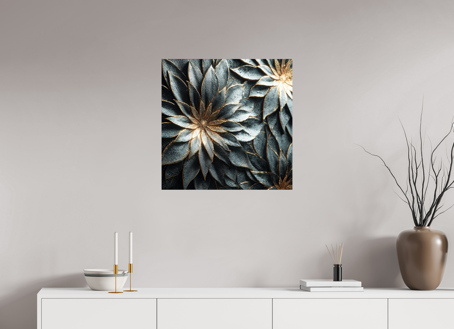 25 x 25″, Fine Art Print On Aluminum Dibond Modern Flowers