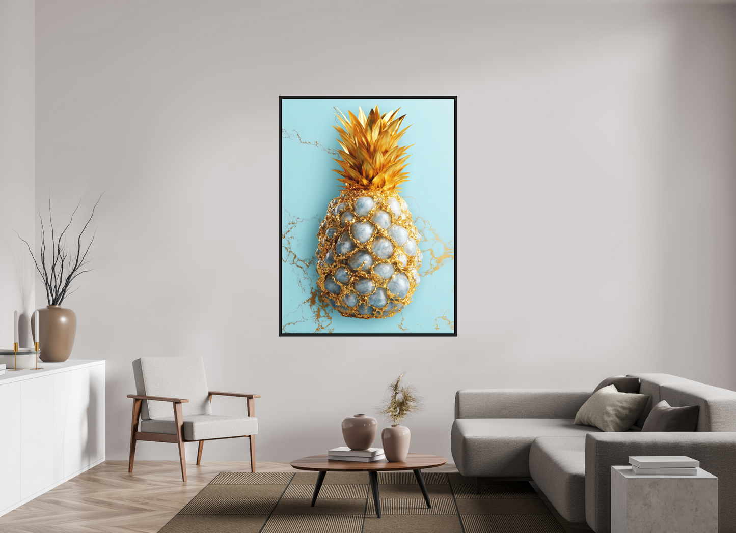 47 x 64.1″, Photo Print on Aluminum Backing with boarder Gold Pineapple