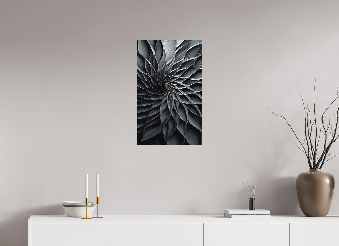16 x 26.1″, Textile on Canvas Dark Flower 2