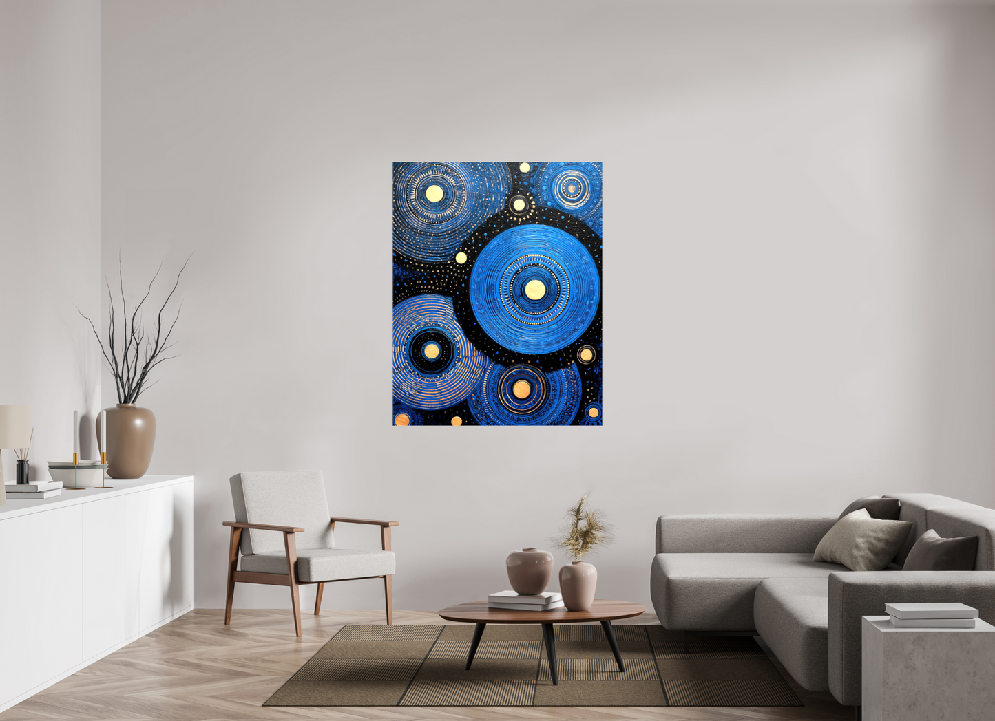 43 x 54.2″, Glossy Canvas Blue Circles