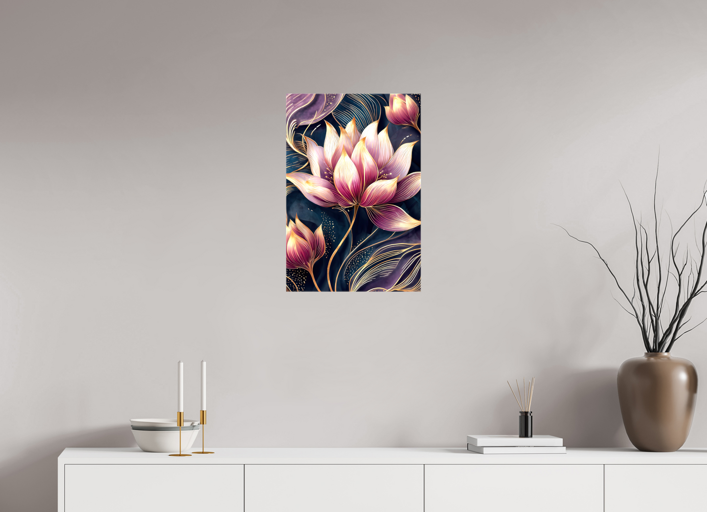 16 x 23.7″, Glossy Canvas Art Deco Purple Lotus