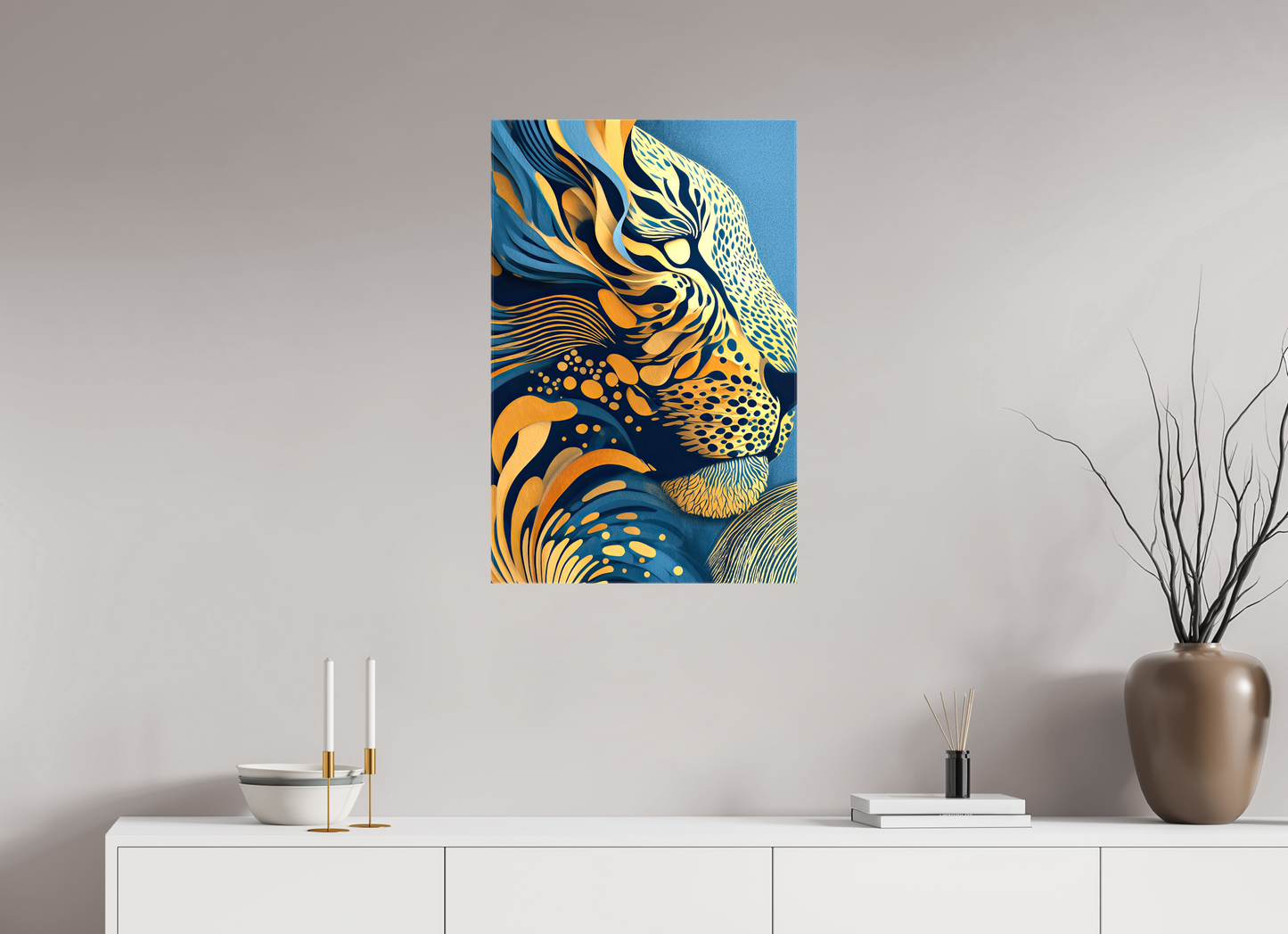 20 x 30.5″, Glossy Canvas Yellow & Blue Cheetah