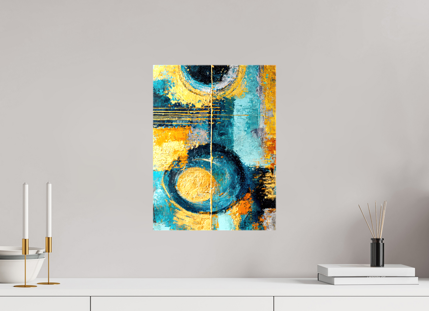 12 x 16.3″, Glossy Canvas Abstract Gold Paint
