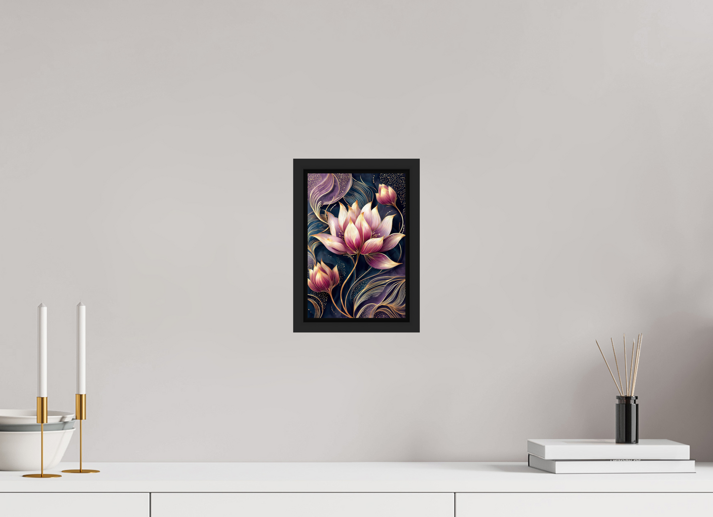 6 x 8.9″, Fine Art Print on Aluminum Dibond with Boarder Art Deco Purple Lotus
