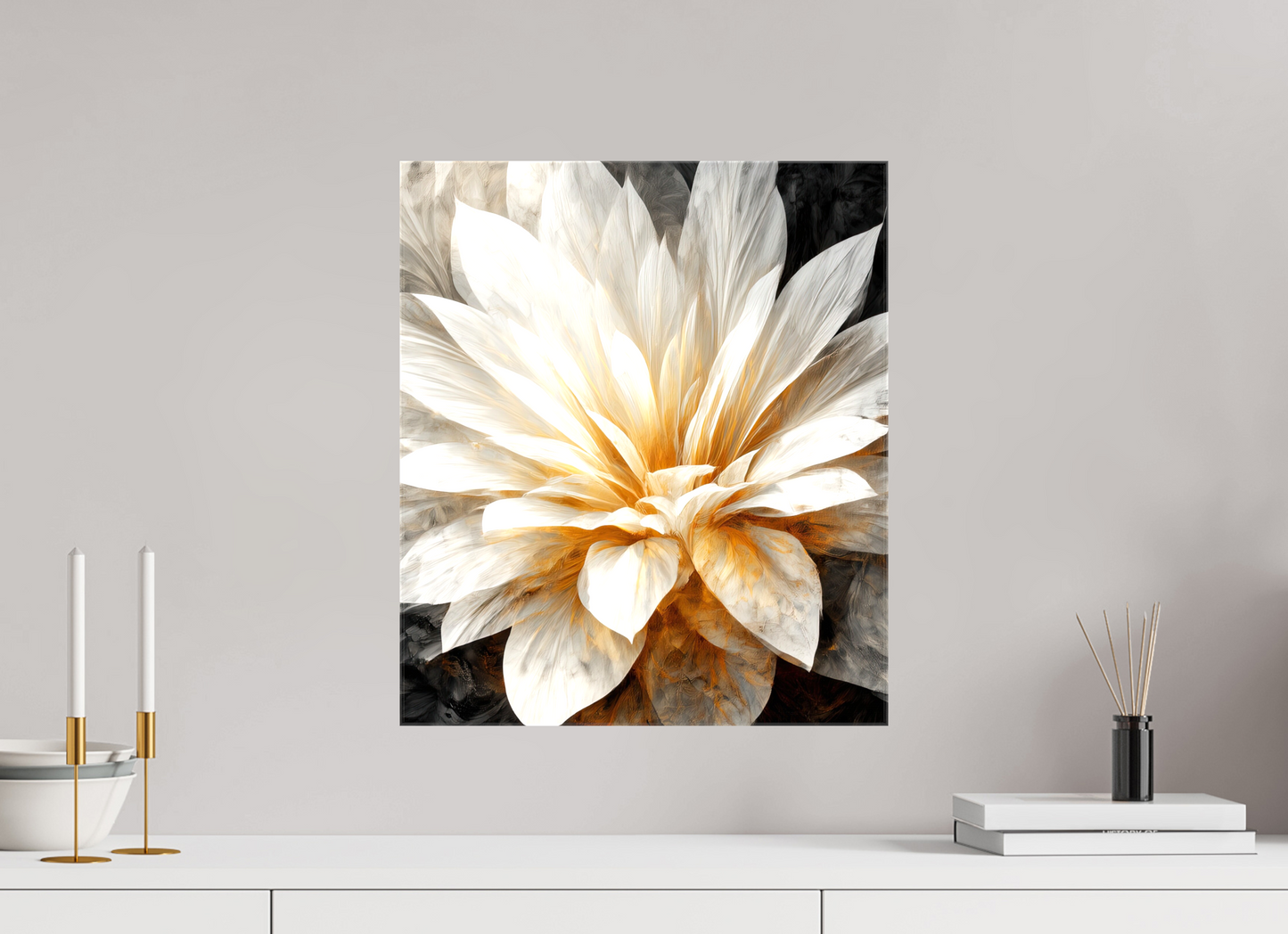 16 x 18.5″, Glossy Canvas White & Gold Flower 2