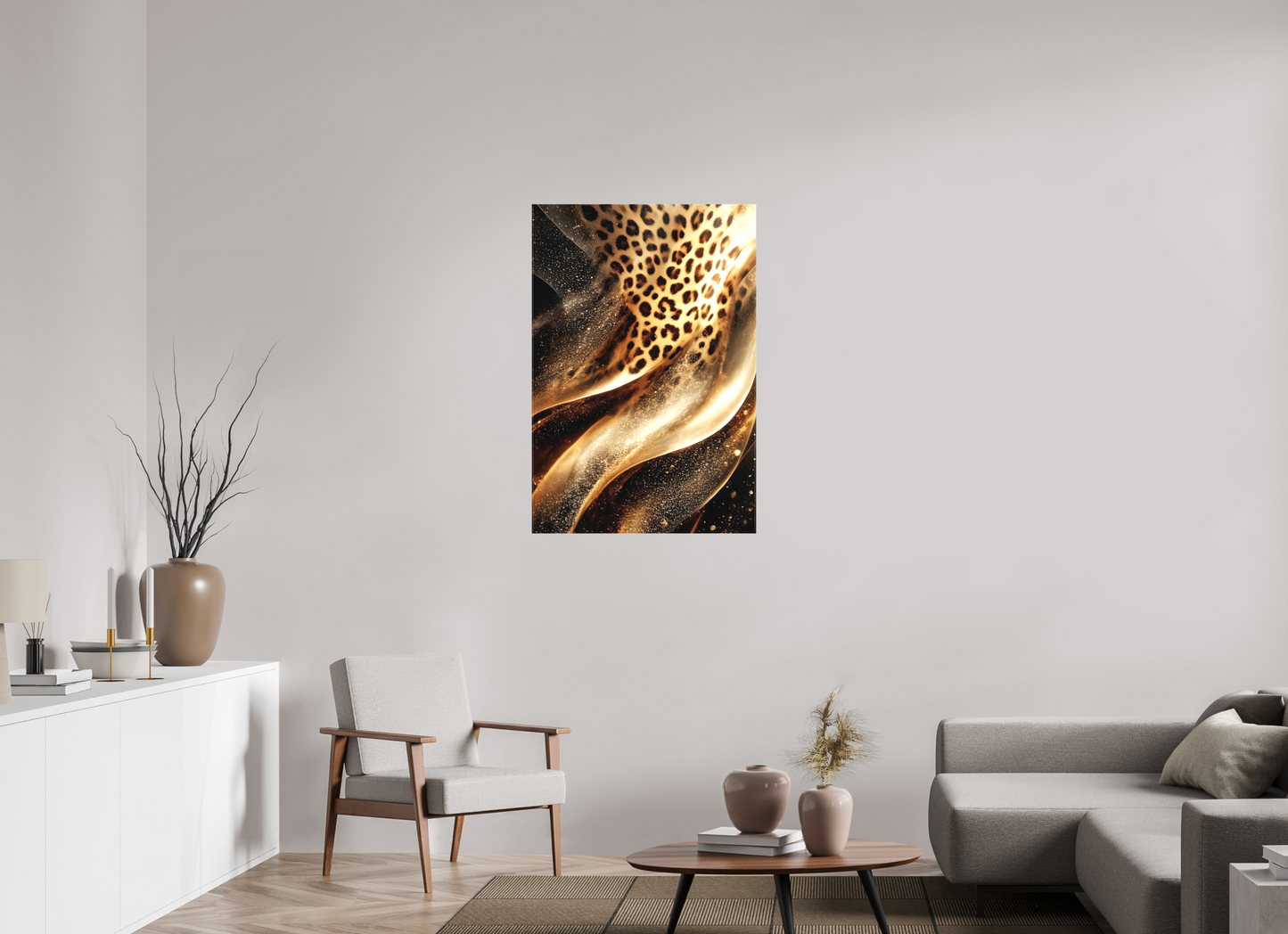 28 x 41.3″, Textile on Canvas Leopard Swirl