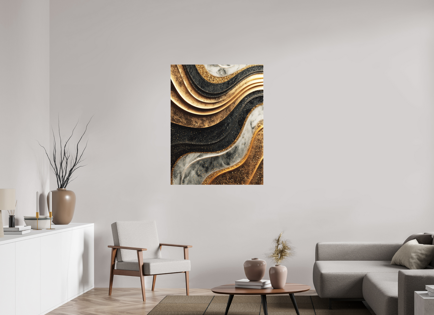 35 x 45.4″, Photo Print on Aluminum Backing Gold Marble Swirl