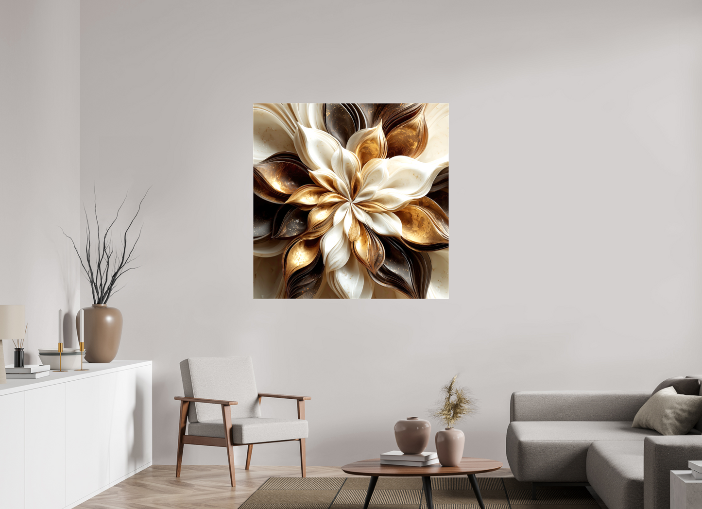 45 x 45″, Glossy Canvas Coffee Marble Flower