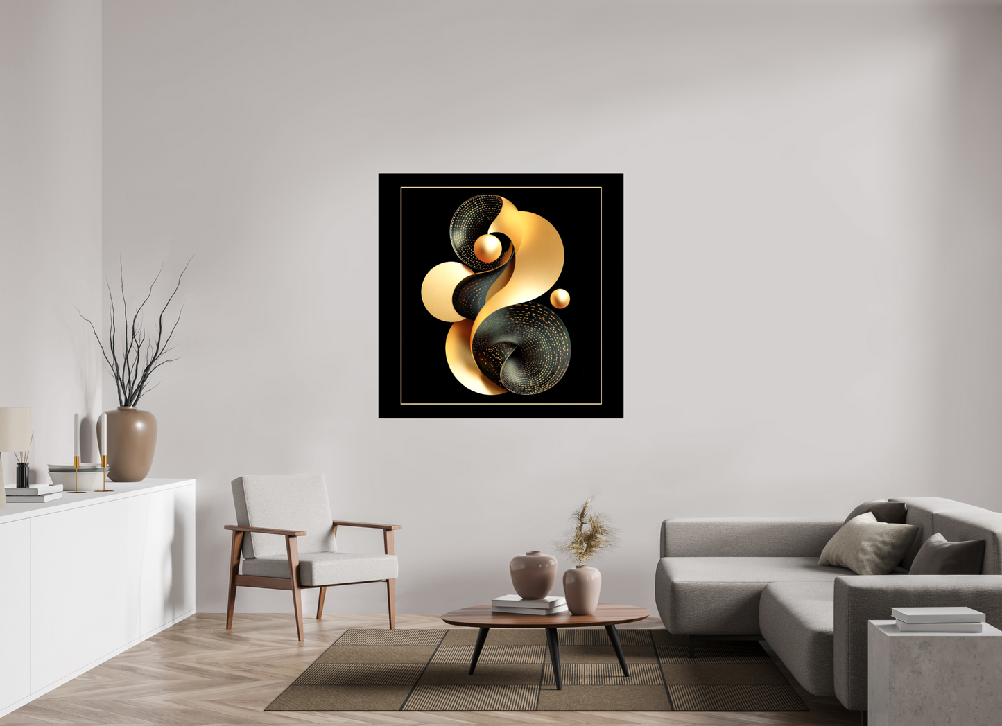 50 x 50″, Glossy Canvas Abstract Black & Gold