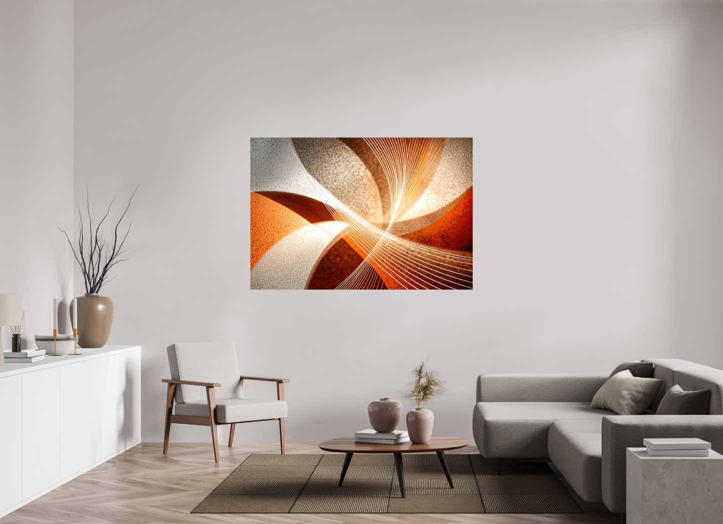 63 x 43″, Glossy Canvas Orange & White Swirl