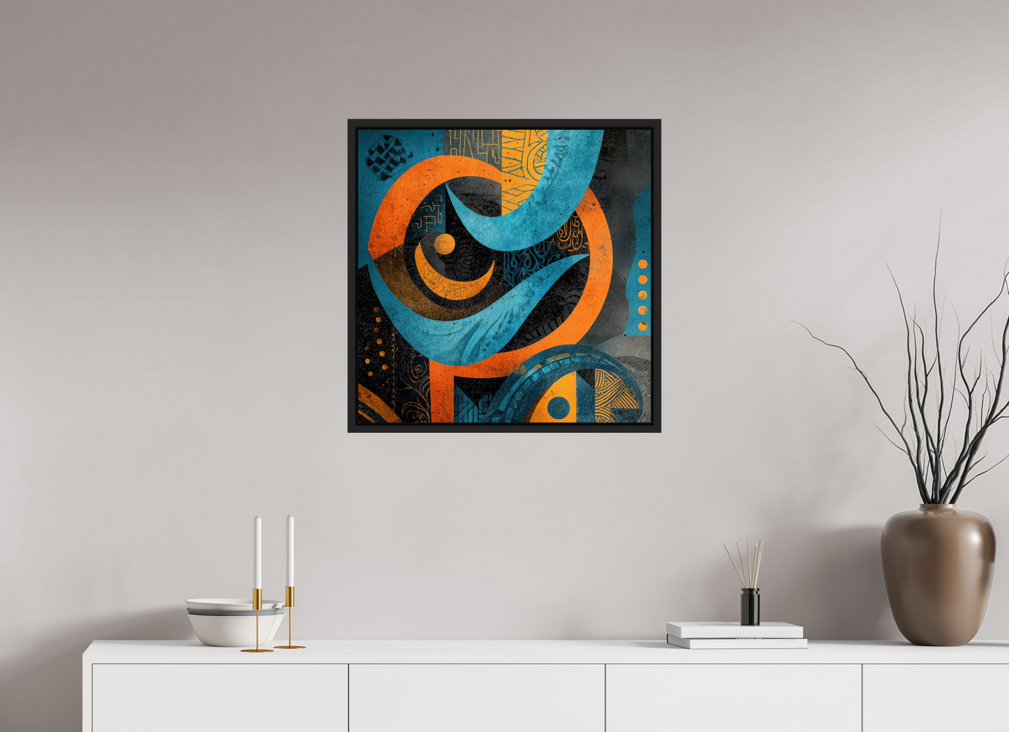 25 x 25″, Fine Art Print on Aluminum Dibond with Boarder Abstract Tribal 2