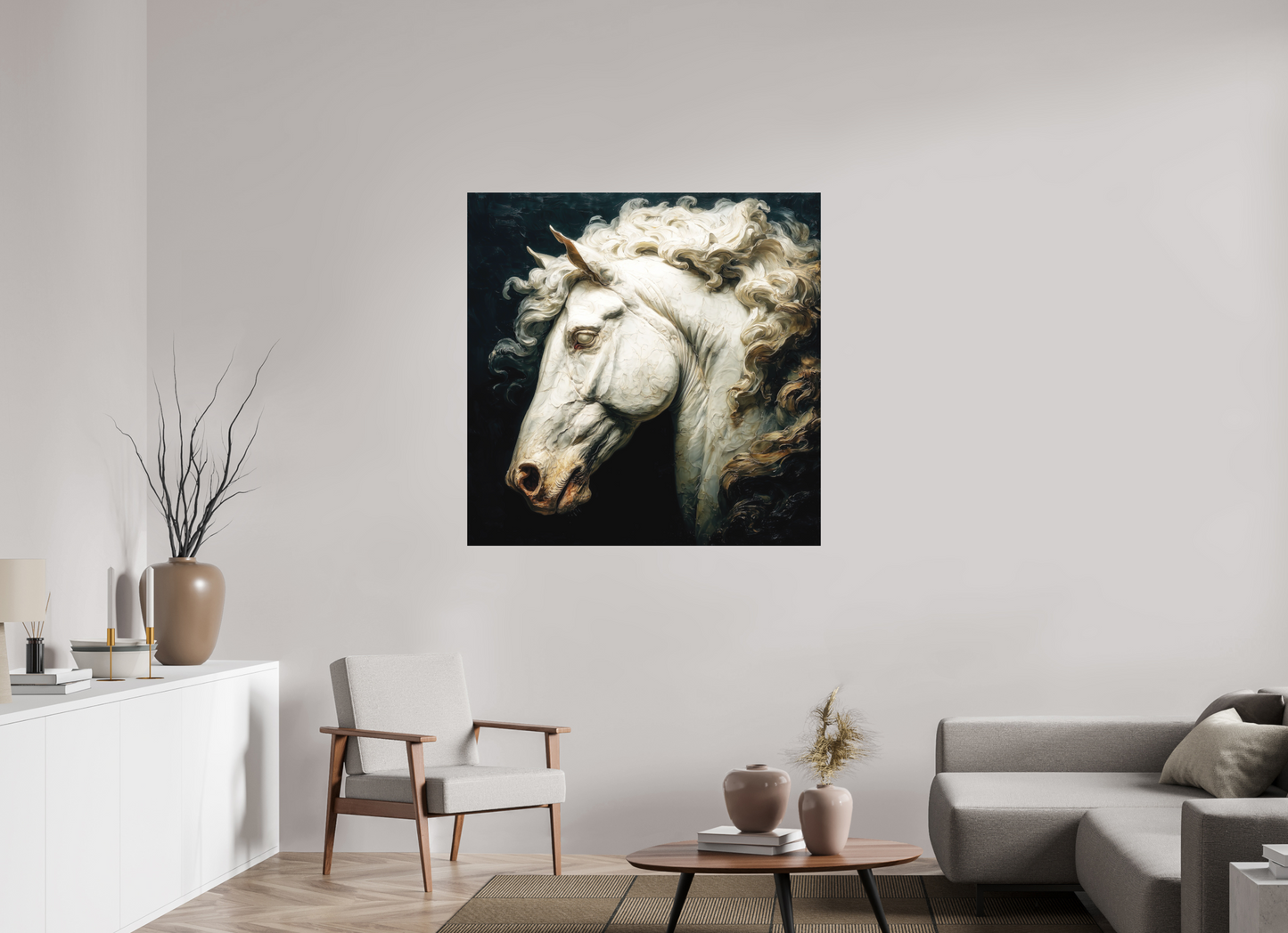 45 x 45″, Photo Print on Aluminum Backing Pale Horse