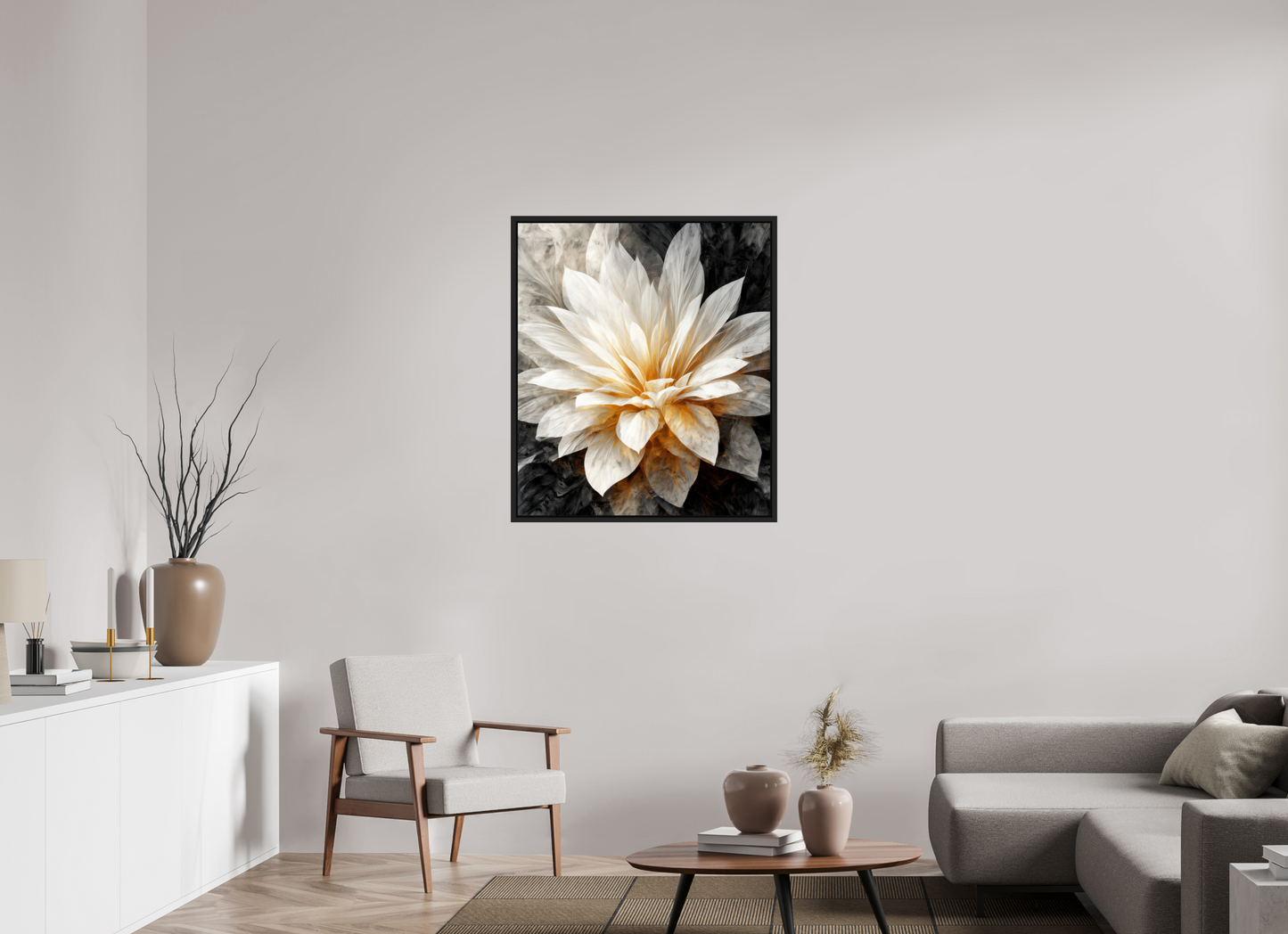32 x 37.1″, Fine Art Print on Aluminum Dibond with Boarder White & Gold Flower 2