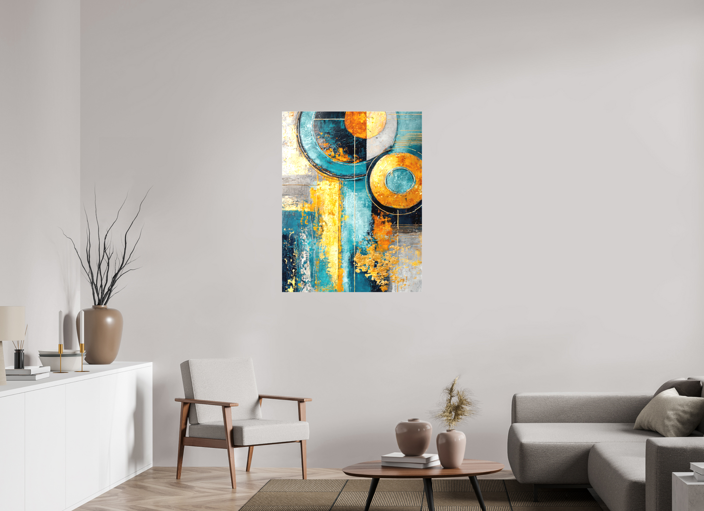 32 x 41.4″, Textile on Canvas Abstract Gold Paint 3