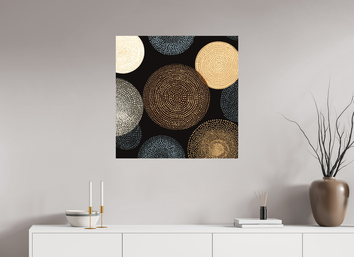 30 x 30″, Photo Print on Aluminum Backing Dot Circles
