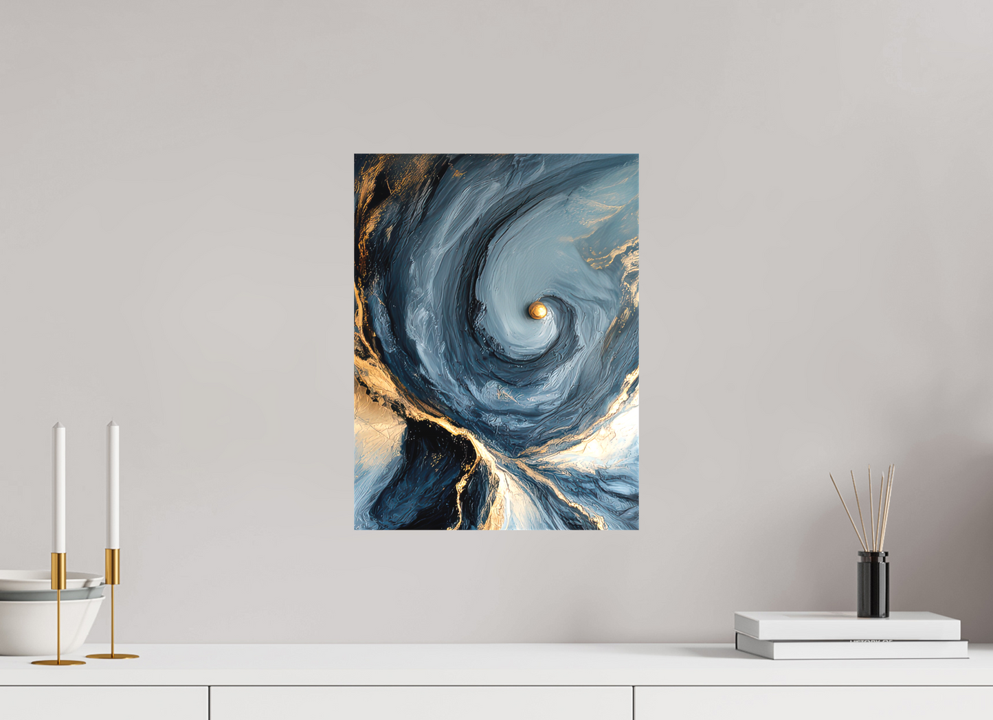 12 x 16″, Textile on Canvas Abstract Ocean Gold