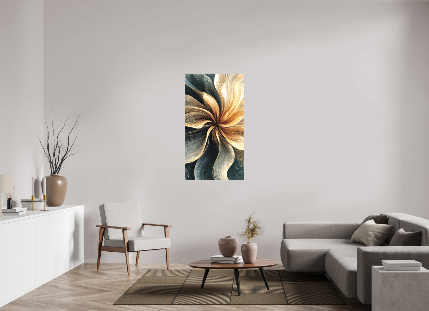 28 x 50.6″, Textile on Canvas Abstract Flower Swirl