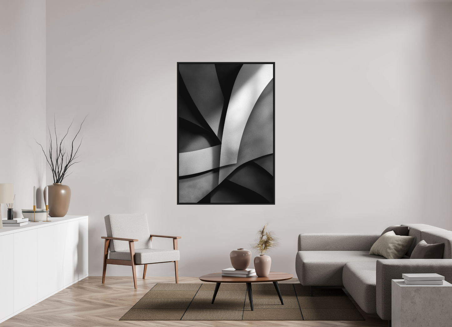 43 x 63.5″, Photo Print on Aluminum Backing with boarder Abstract B&W 3