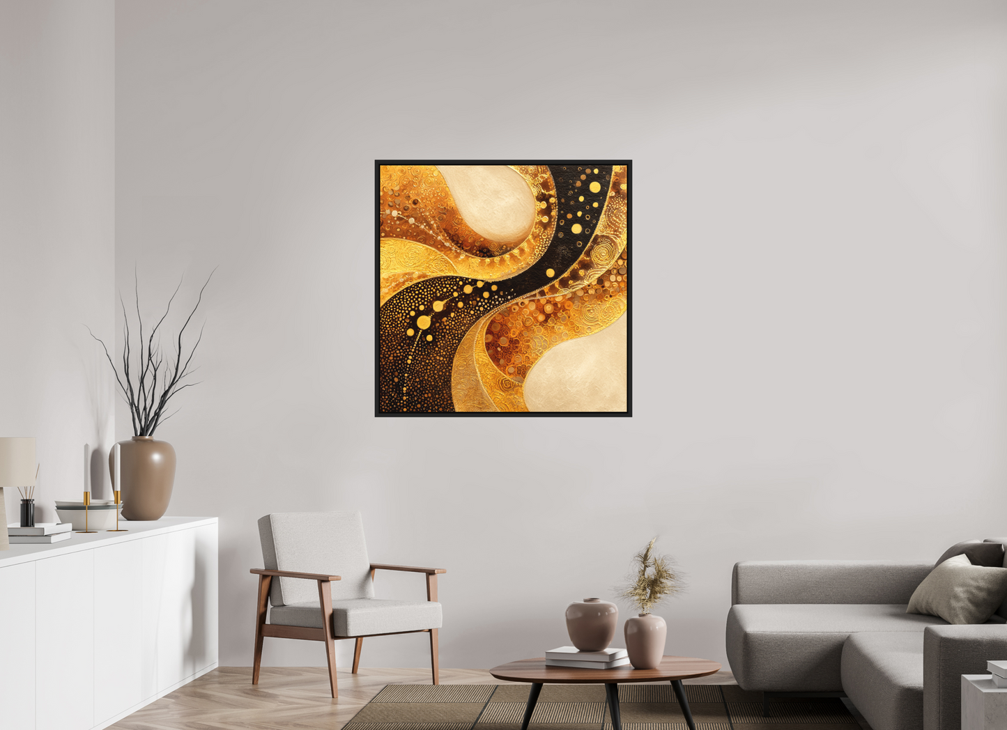 40 x 40″, Photo Print on Aluminum Backing with boarder Gold Texture Swirl
