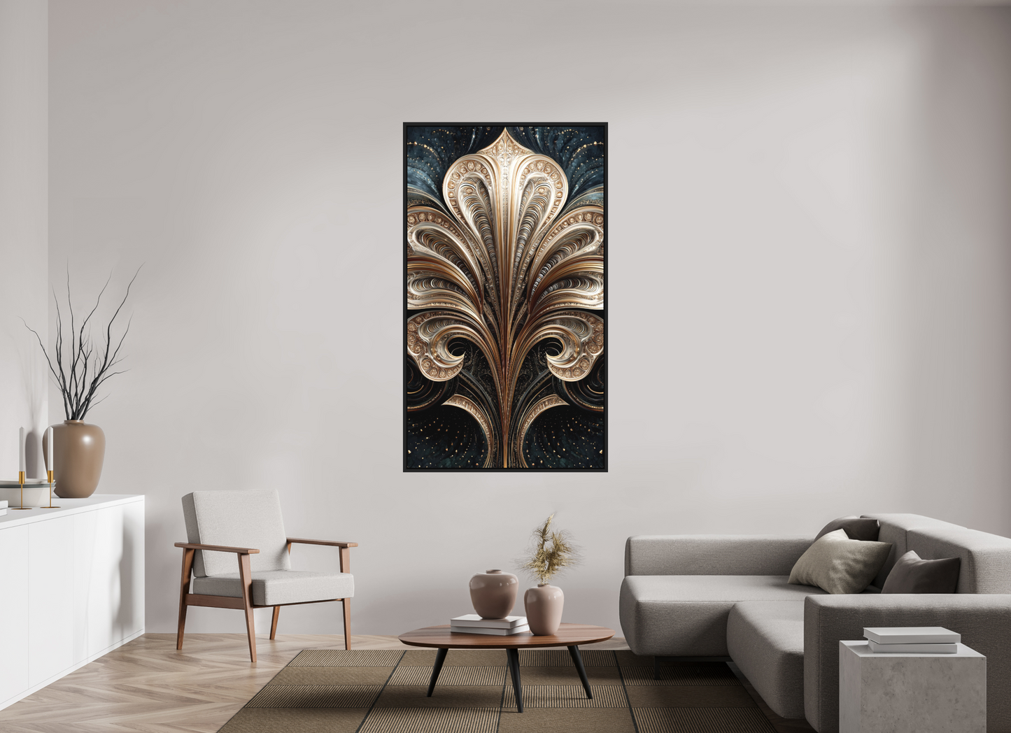 39 x 67.9″, Photo Print on Aluminum Backing with boarder Art Deco Abstract Flower 1