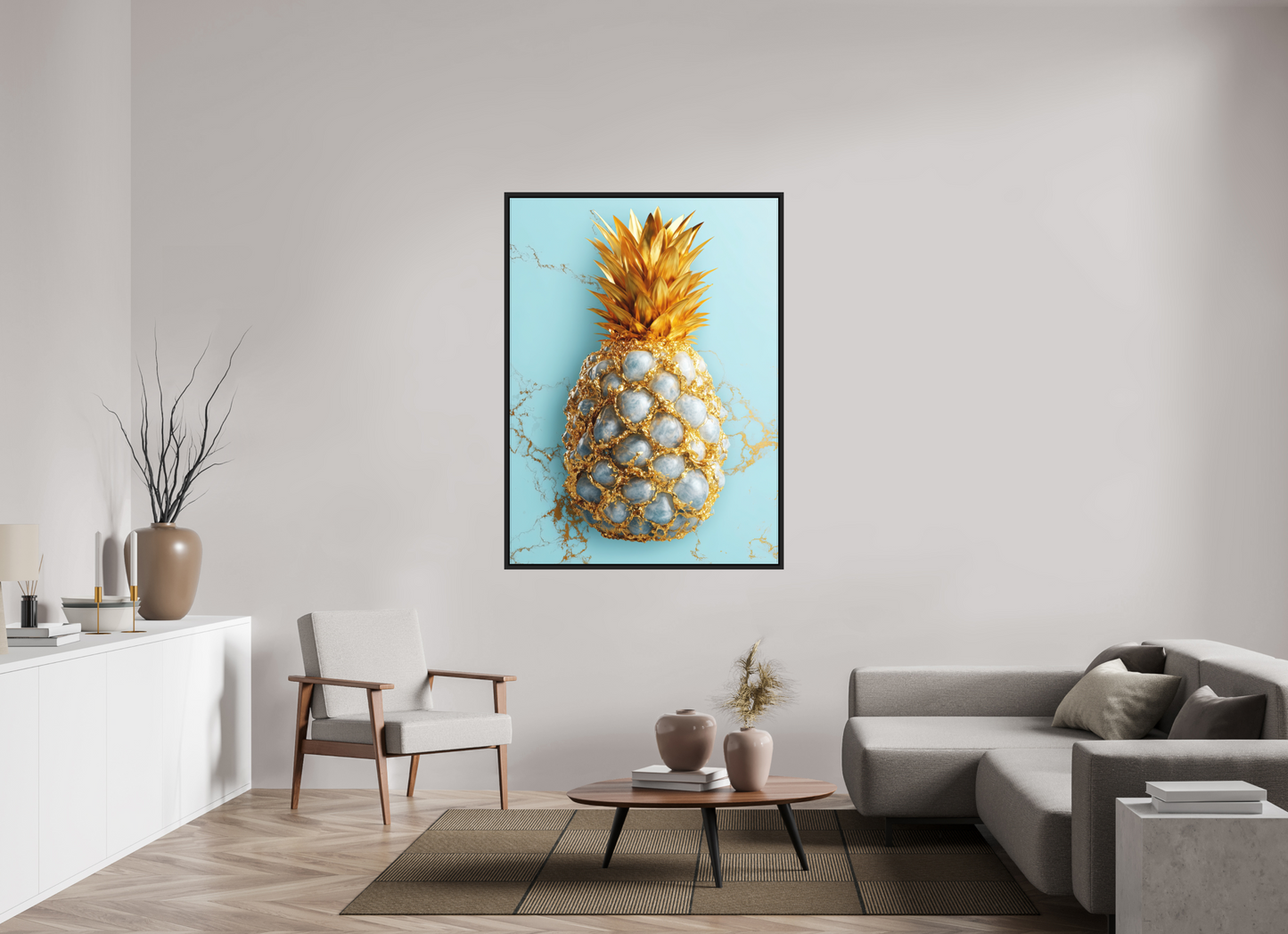43 x 58.6″, Photo Print on Aluminum Backing with boarder Gold Pineapple