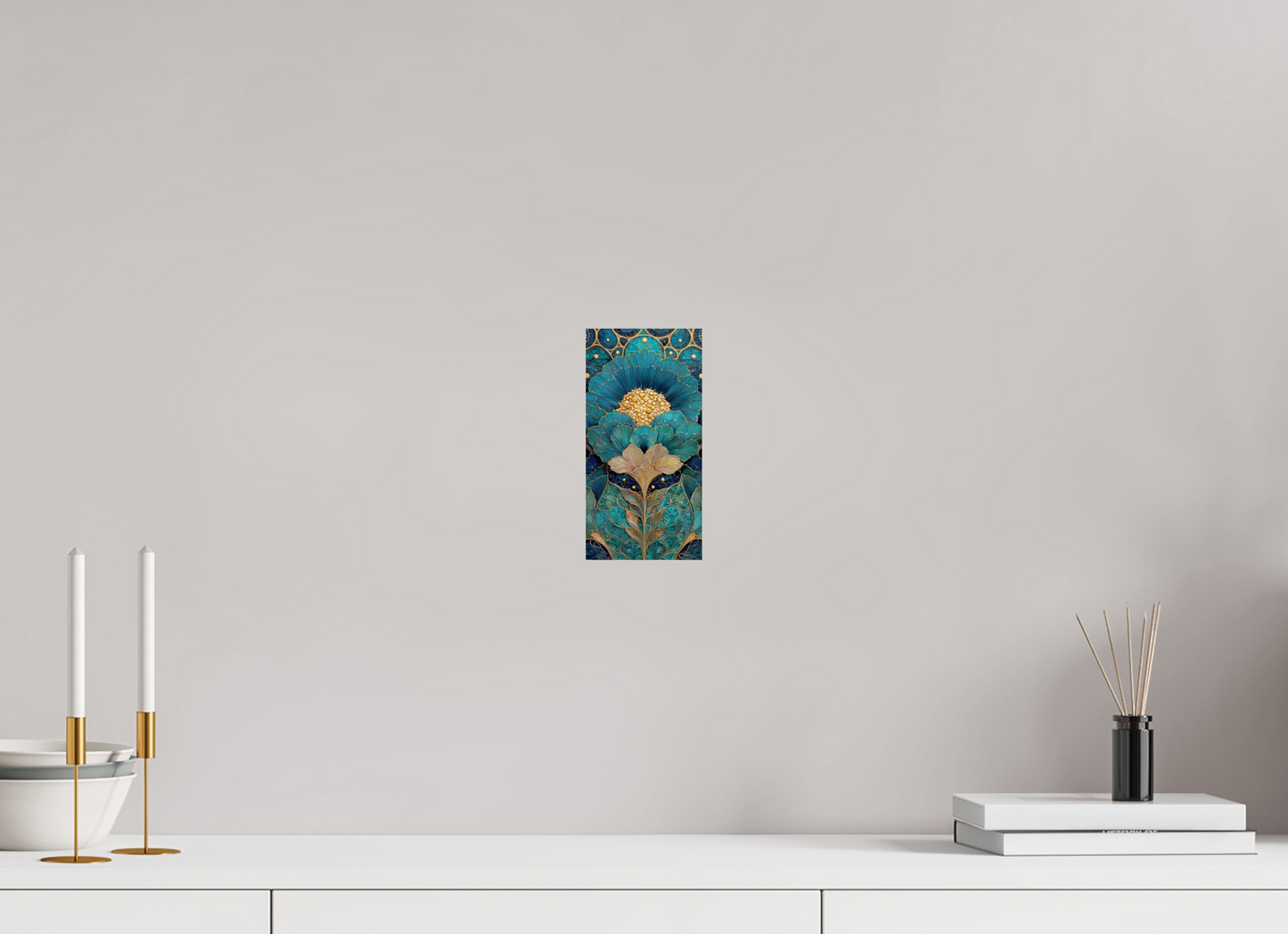 4 x 8″, Fine Art Print On Aluminum Dibond Art Deco Teal Flower 1
