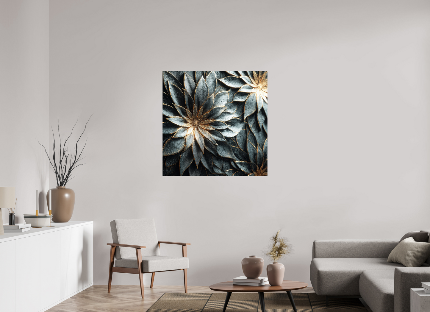 40 x 40″, Fine Art Print On Aluminum Dibond Modern Flowers