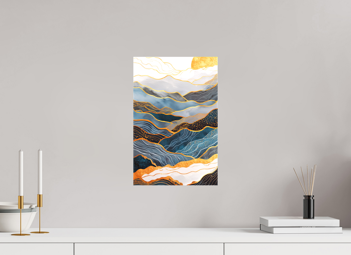 10 x 15.4″, Textile on Canvas Abstract Art Deco Mountains