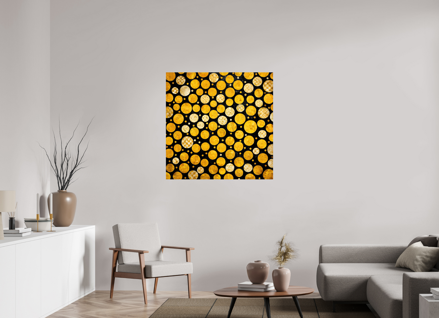 40 x 40″, Fine Art Print On Aluminum Dibond Gold Dots
