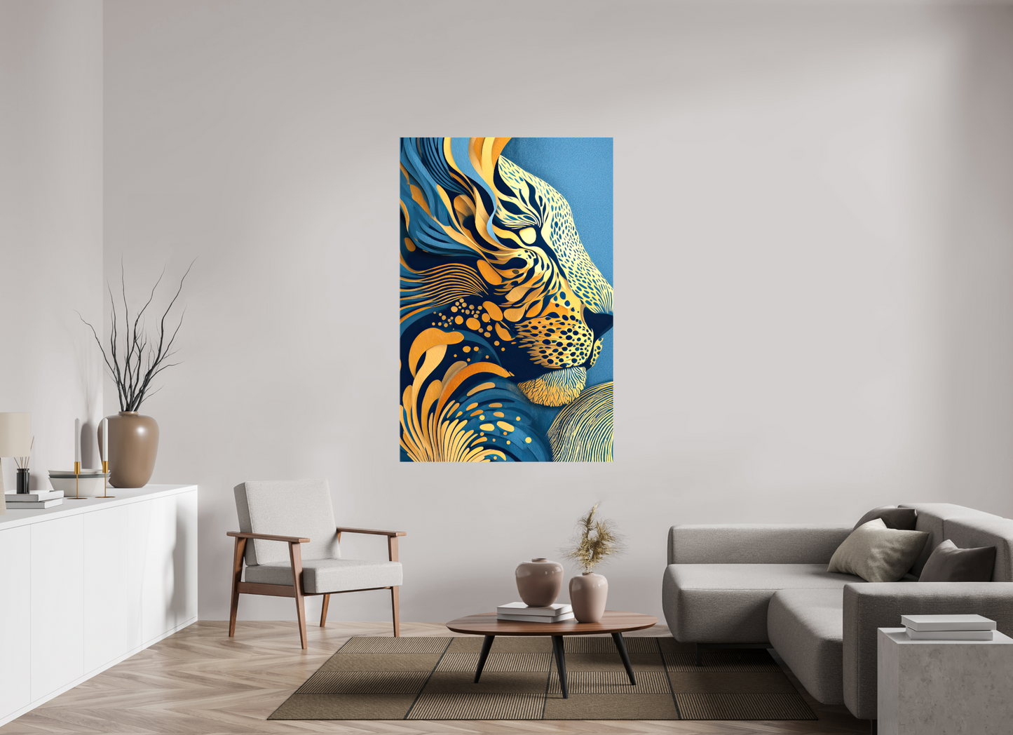 43 x 65.5″, Glossy Canvas Yellow & Blue Cheetah