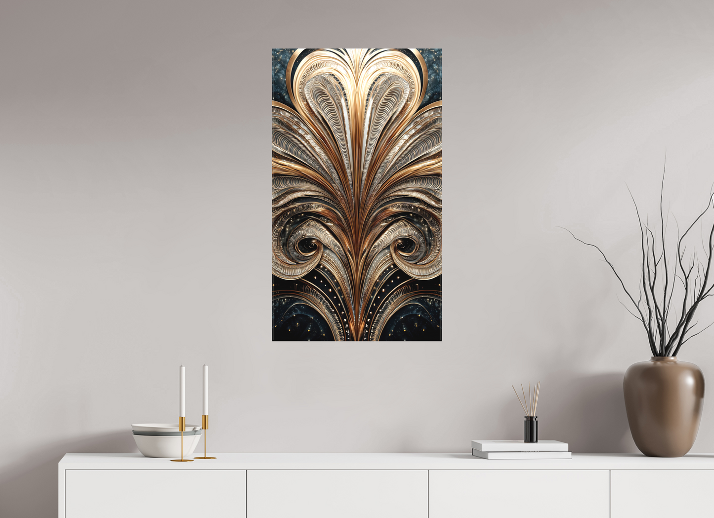 20 x 34.7″, Textile on Canvas Art Deco Abstract Flower 2