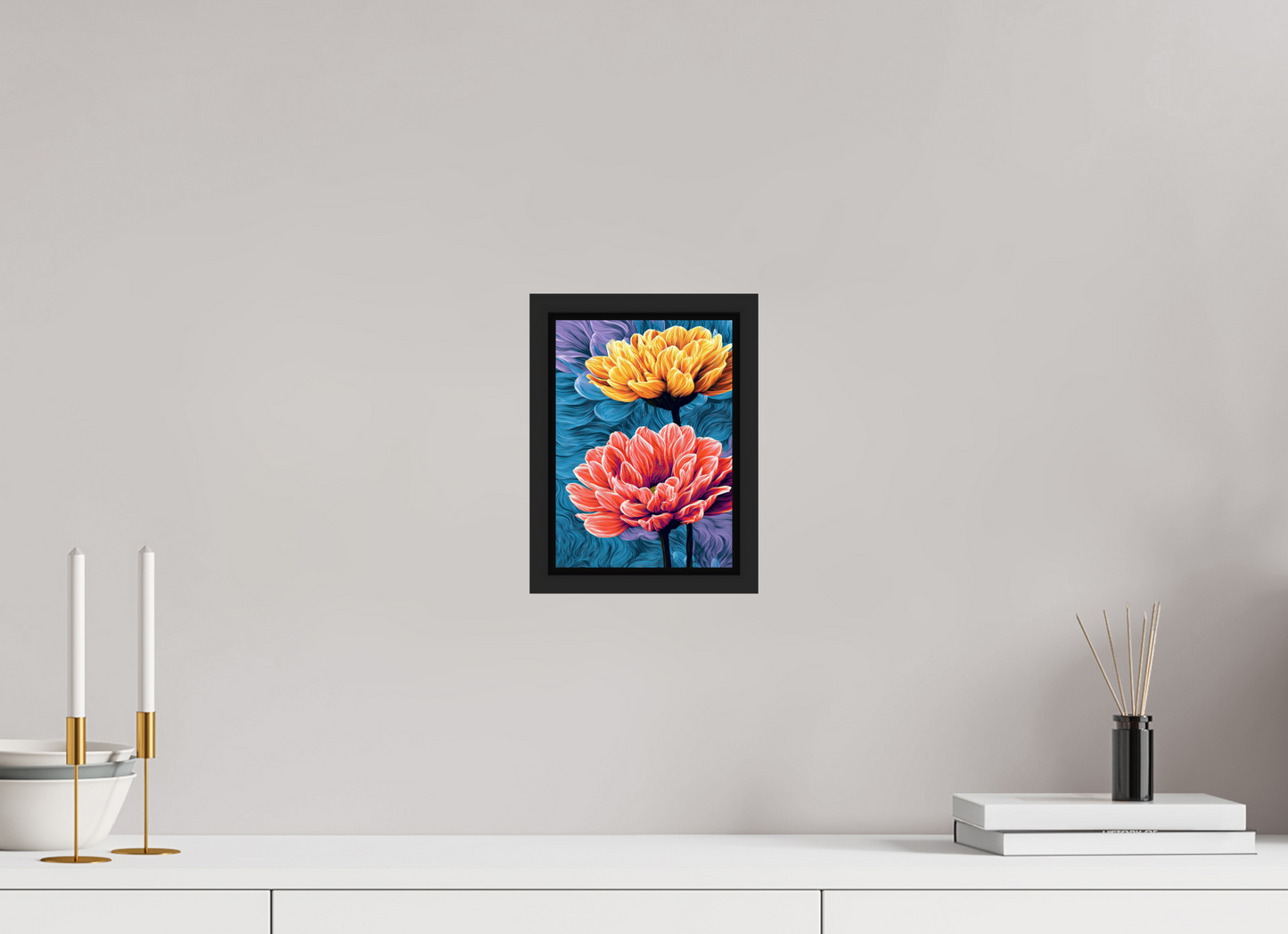 6 x 8.4″, Fine Art Print on Aluminum Dibond with Boarder Warm Flowers