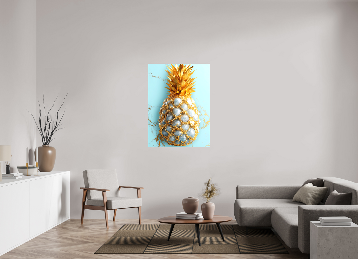 35 x 47.7″, Glossy Canvas Gold Pineapple