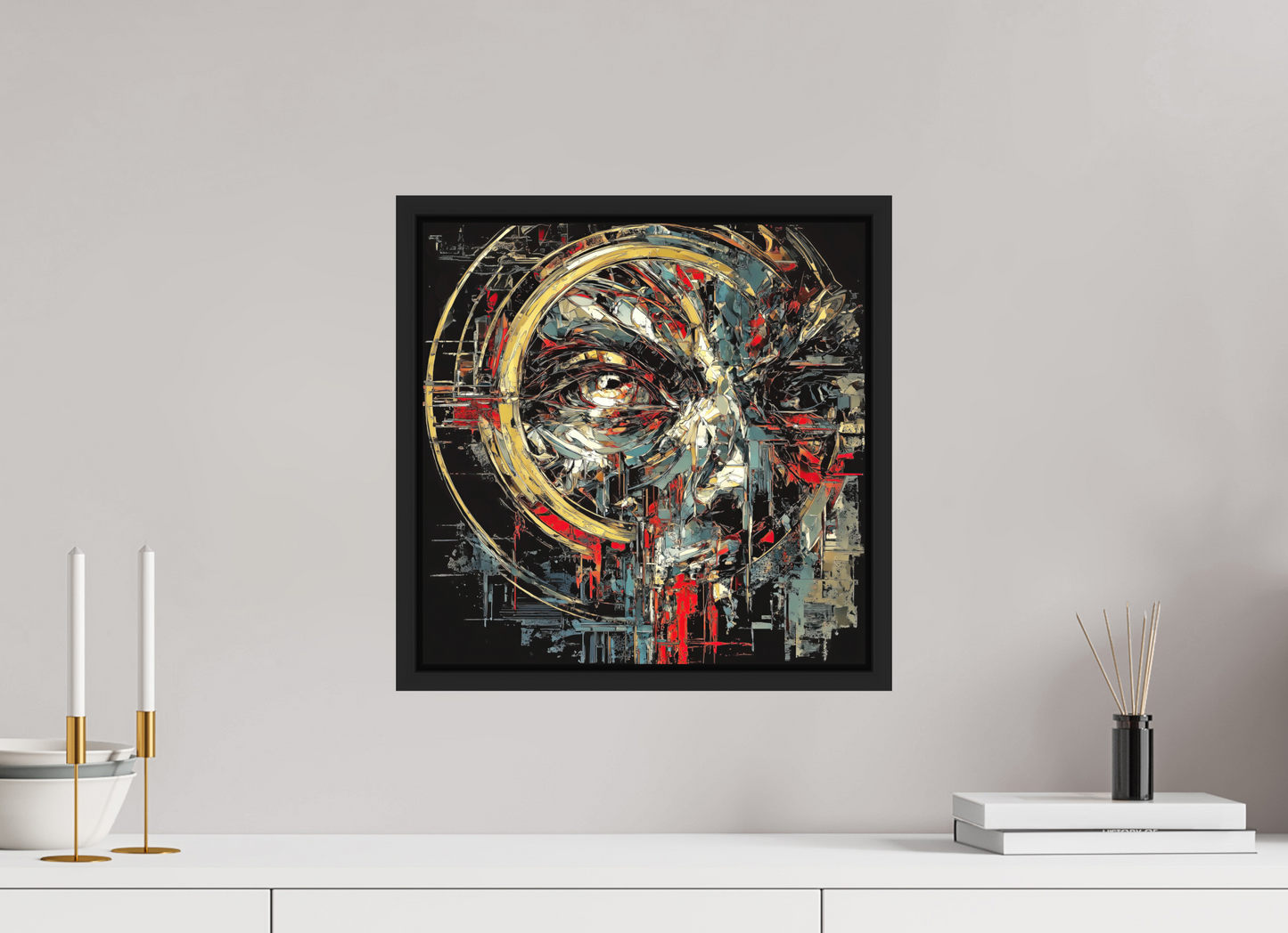 15 x 15″, Photo Print on Aluminum Backing with boarder Abstract Male Eye