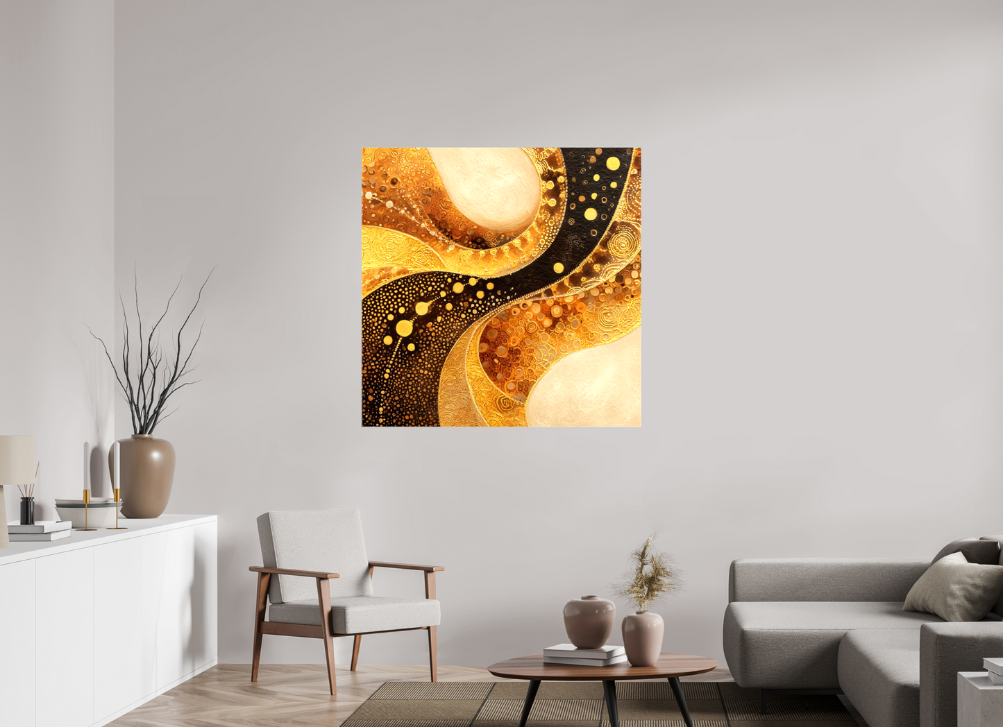 45 x 45″, Glossy Canvas Gold Texture Swirl