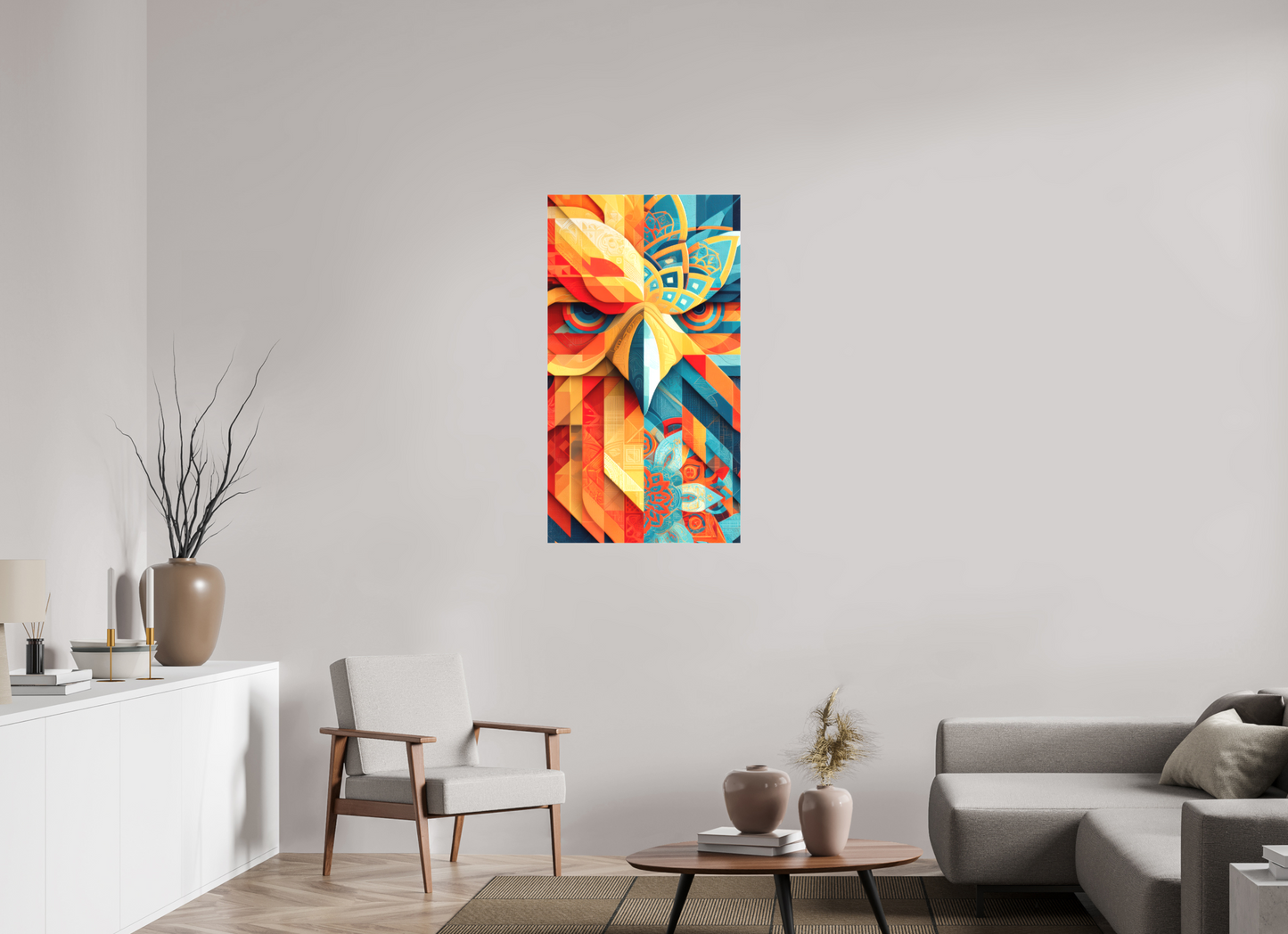 24 x 43.7″, Textile on Canvas Abstract Warm & Cold Eagle
