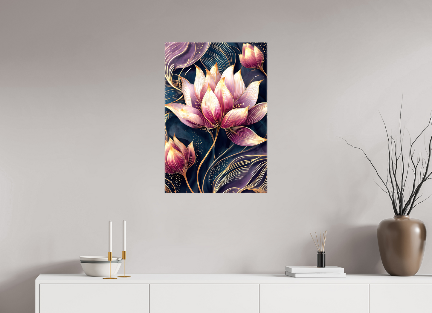 20 x 29.6″, Glossy Canvas Art Deco Purple Lotus