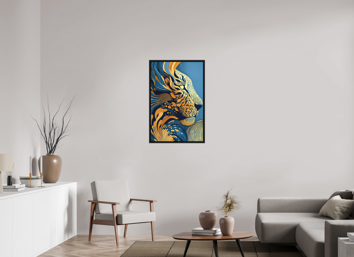 24 x 36.6″, Photo Print on Aluminum Backing with boarder Yellow & Blue Cheetah