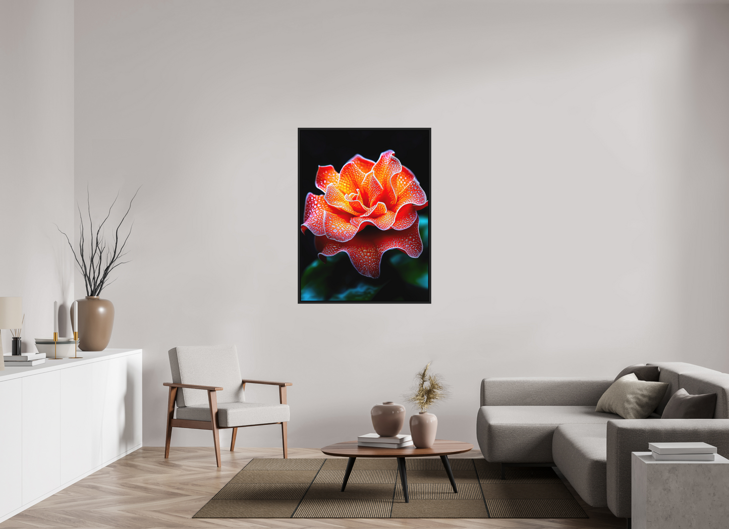 36 x 48″, Photo Print on Aluminum Backing with boarder Orange Flower