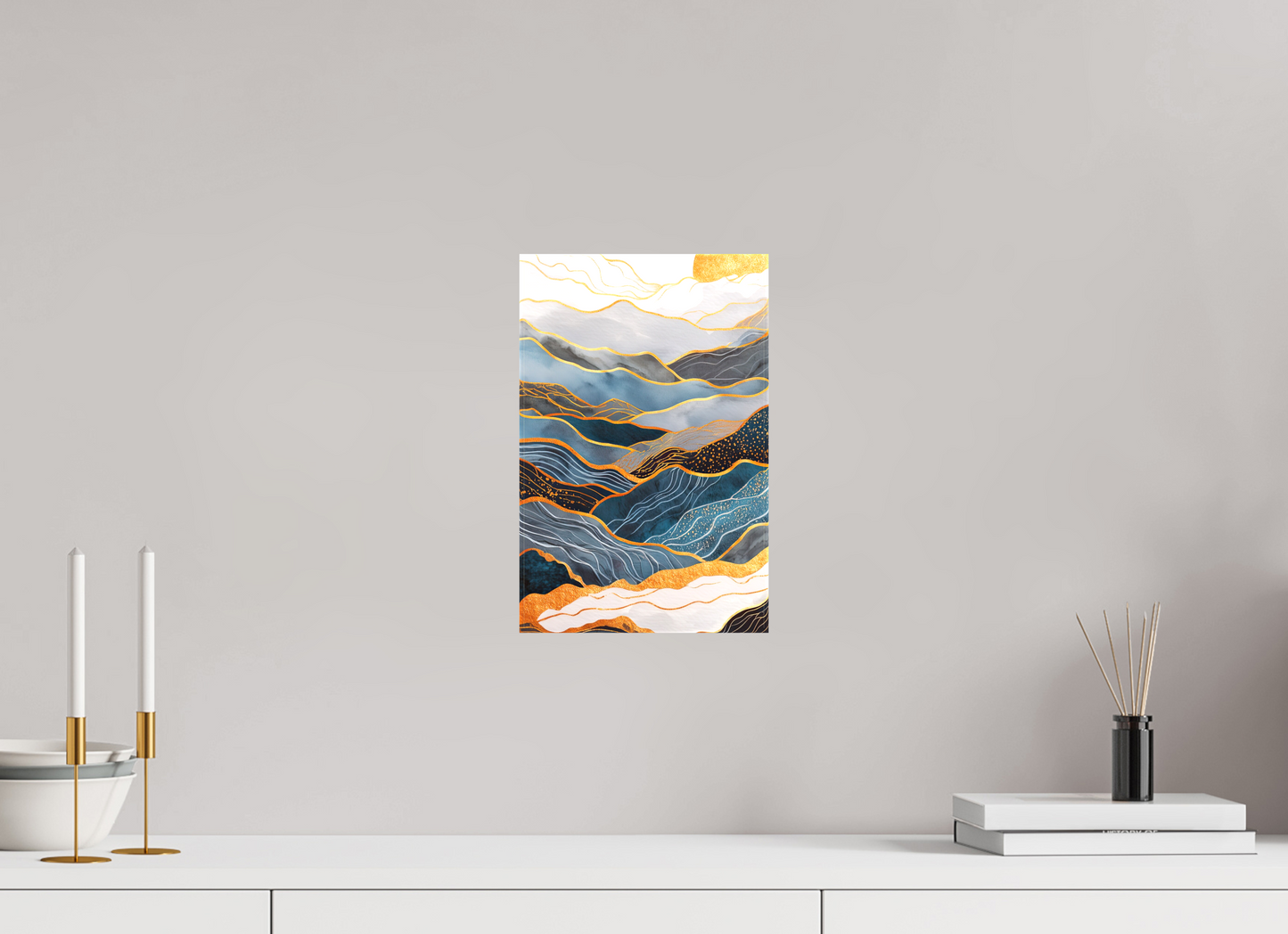 8 x 12.3″, Textile on Canvas Abstract Art Deco Mountains