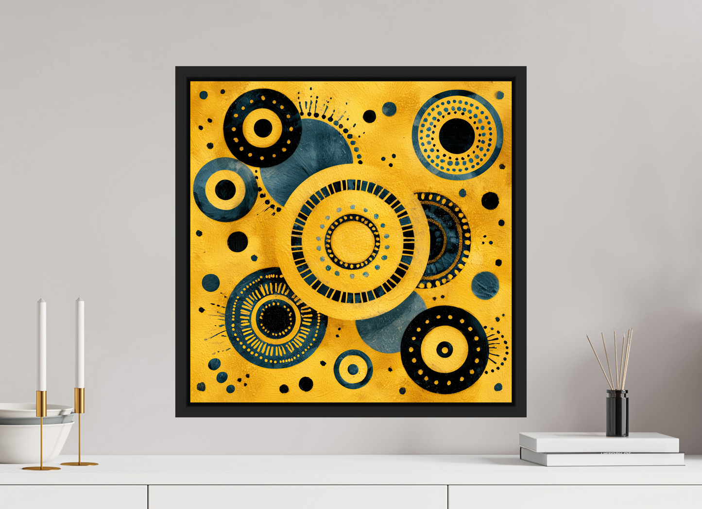 20 x 20″, Fine Art Print on Aluminum Dibond with Boarder Yellow & Blue