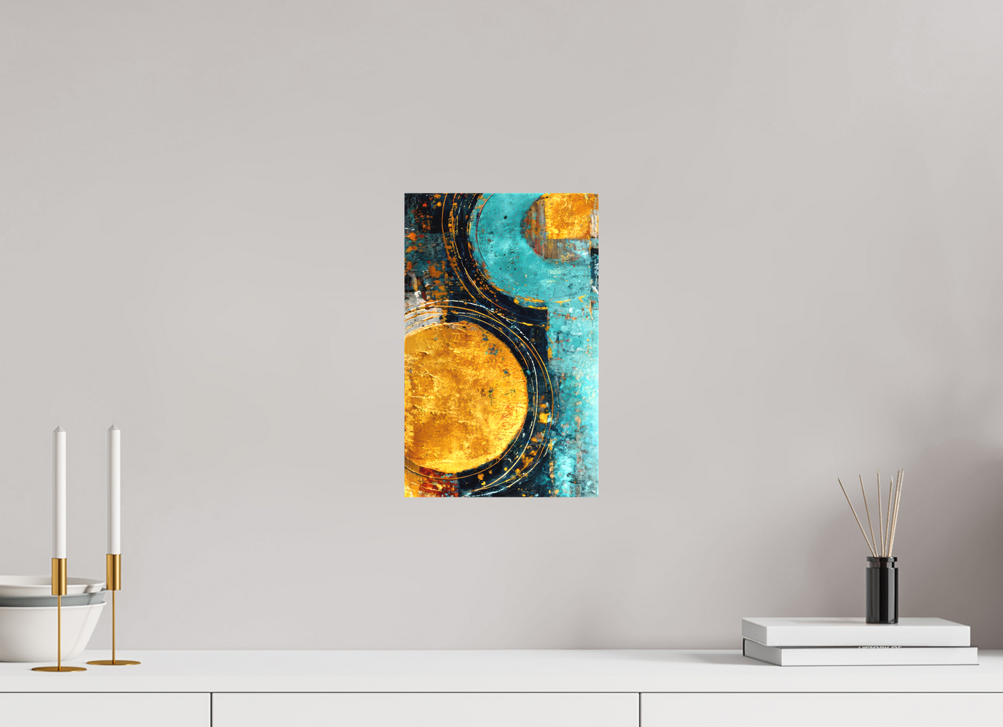 8 x 12.7″, Textile on Canvas Abstract Gold Paint 2