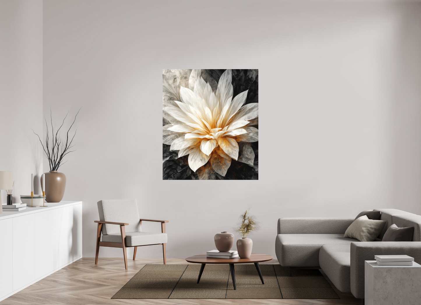 47 x 54.4″, Photo Print on Aluminum Backing White & Gold Flower 2