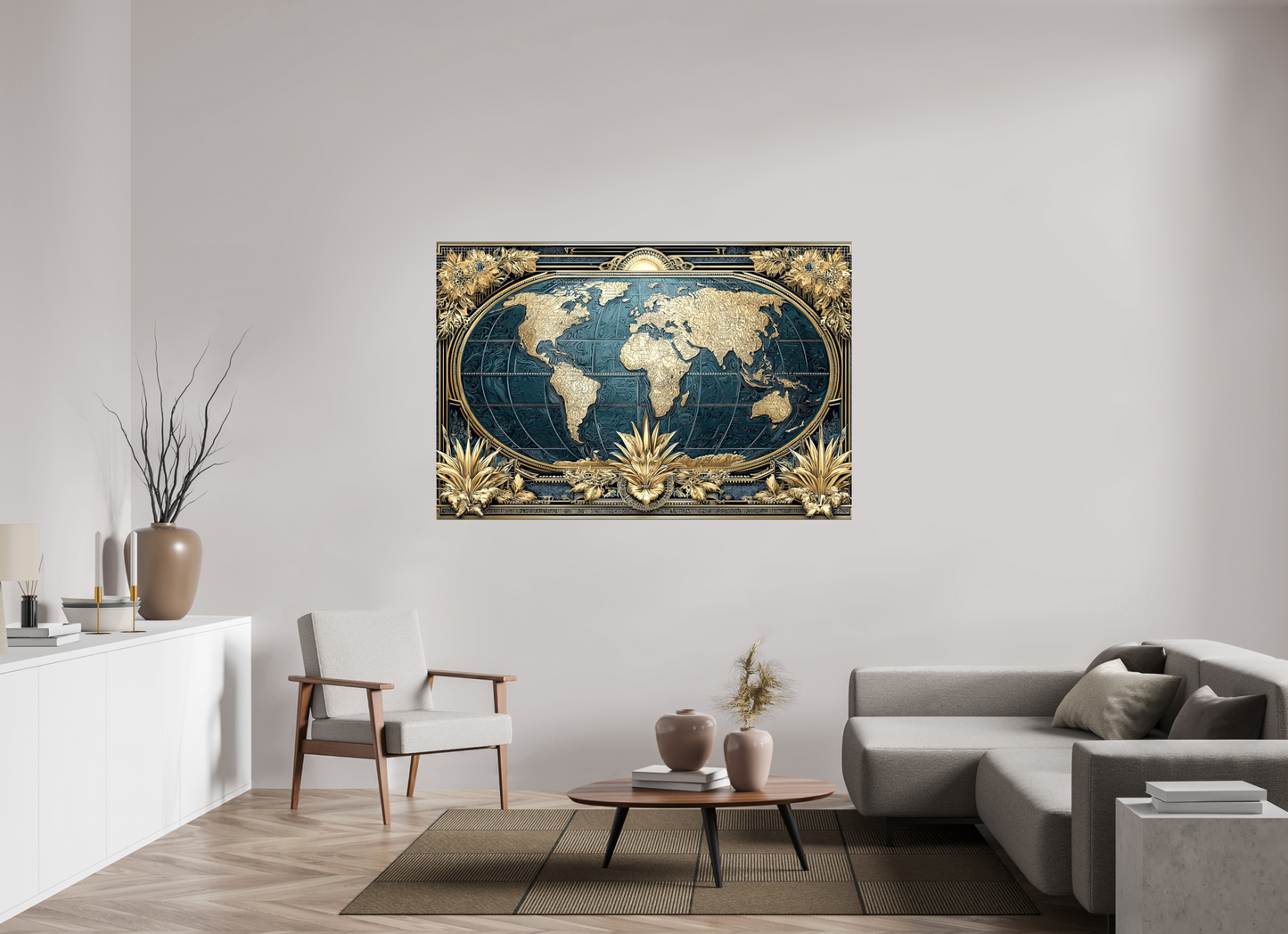 66 x 44″, Glossy Canvas Art Deco World Map