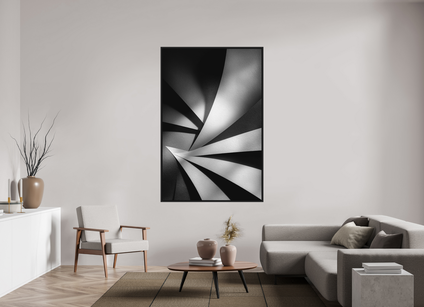 47 x 71.9″, Photo Print on Aluminum Backing with boarder Abstract B&W 2
