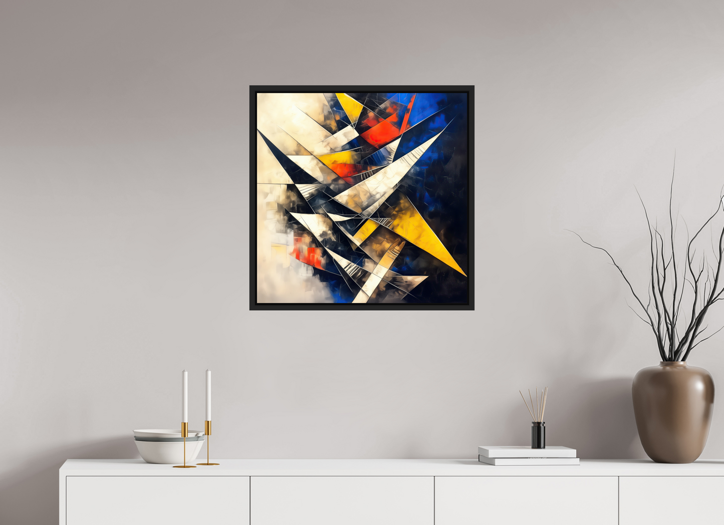 25 x 25″, Fine Art Print on Aluminum Dibond with Boarder Abstract Triangles