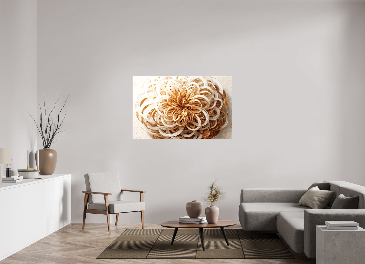 55.9 x 35″, Glossy Canvas Abstract Gold Flower