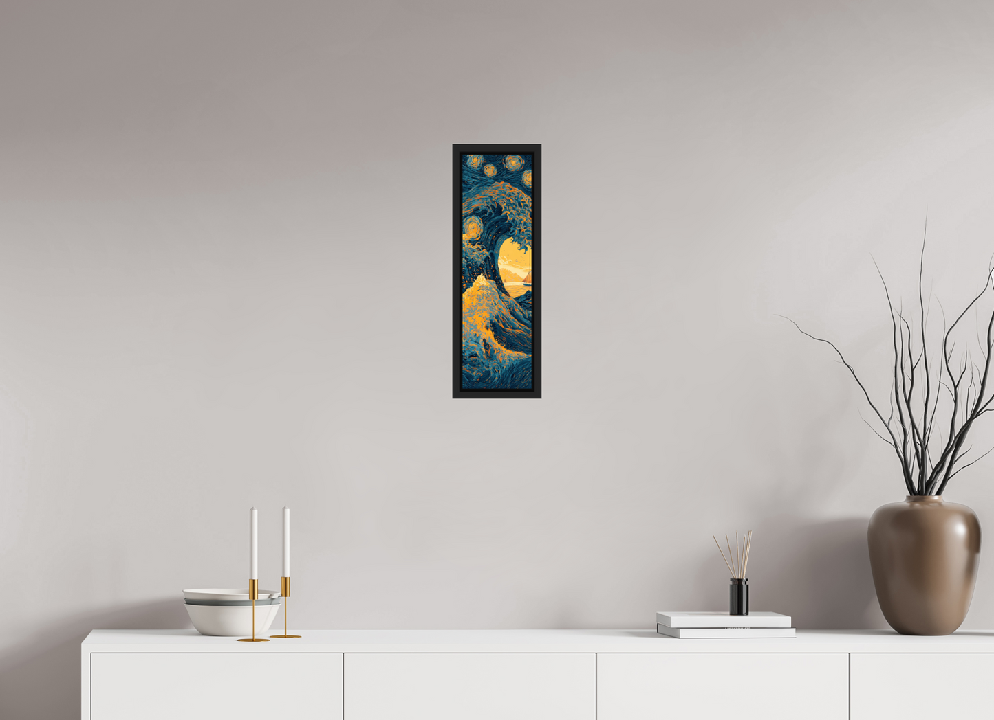 6 x 20.3″, Fine Art Print on Aluminum Dibond with Boarder Starry Night Tidal Wave