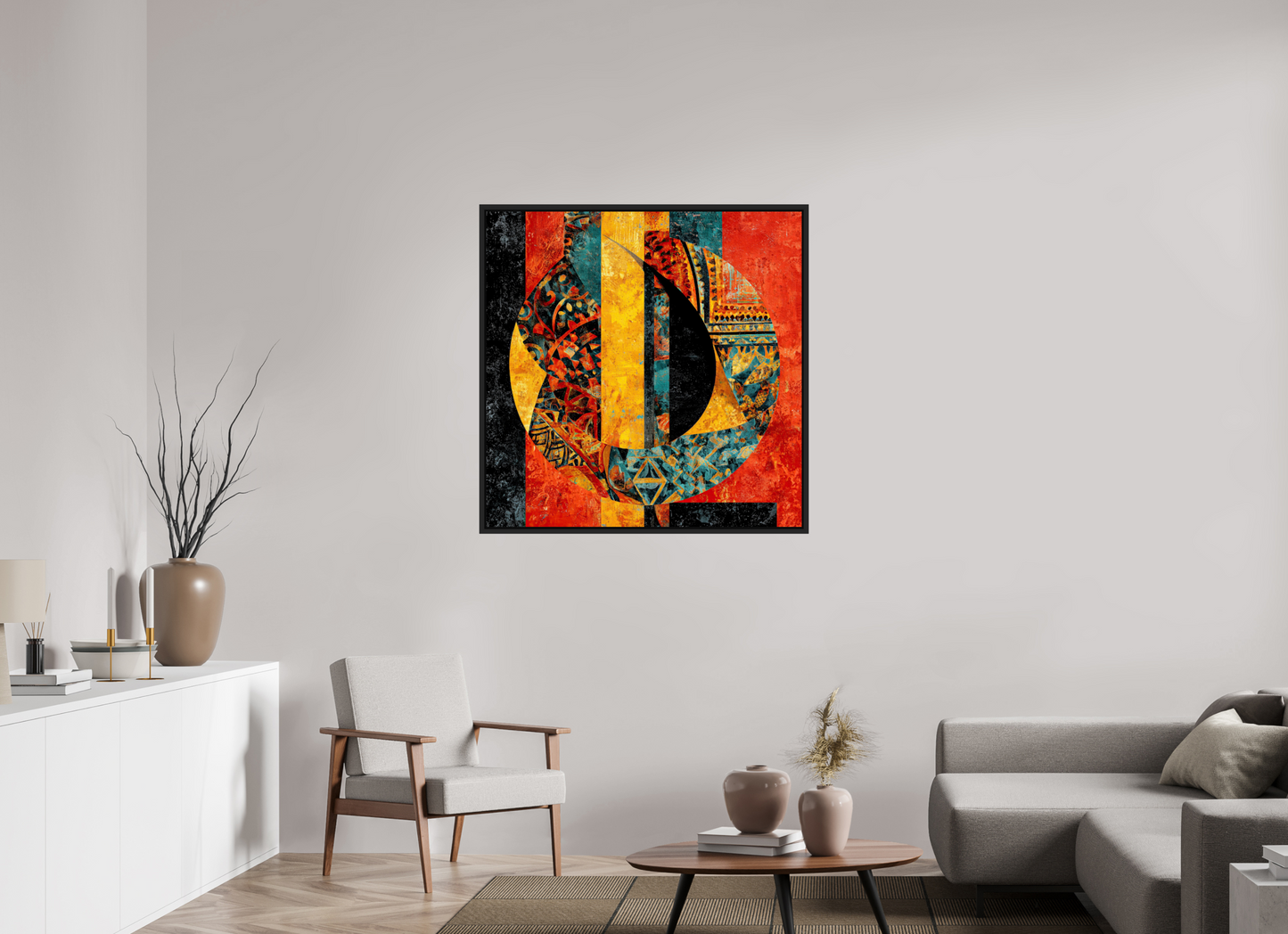 40 x 40″, Fine Art Print on Aluminum Dibond with Boarder Tribal Circle 2