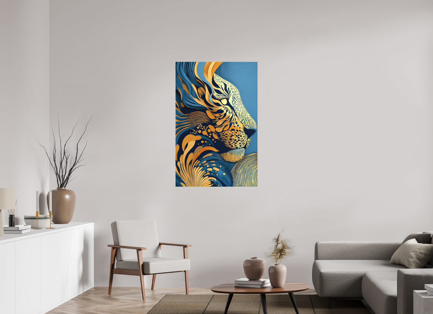 31 x 47.2″, Photo Print on Aluminum Backing Yellow & Blue Cheetah